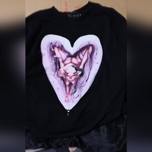 Black Short Sleeve Tee with Purple Heart Design